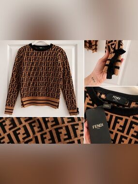 Brown & Black FF Logo Crewneck Sweater